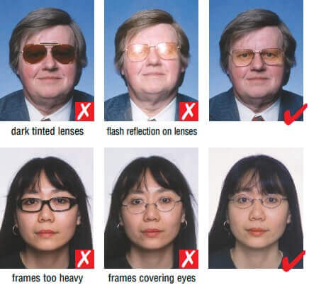 glasses for a schengen visa photograph