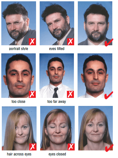 position of the head on a visa photograph