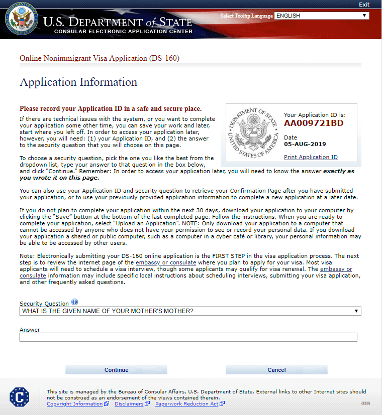 ds160 security question